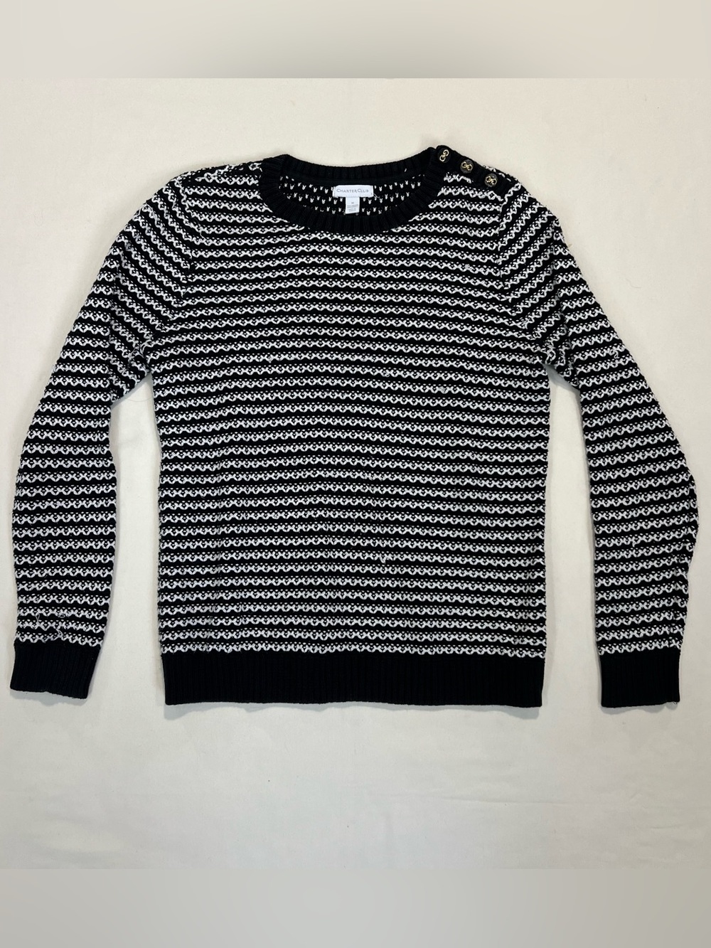 Charter Club Black and White Knit Striped Sweater